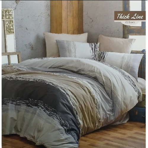 Kokvilnas gultas veļas komplekts  Thick Line brown 200x200 cm 