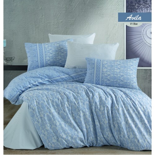 Kokvilnas gultas veļas komplekts  Avila Blue 200x220 cm 