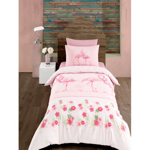 Kokvilnas gultas veļas komplekts Flamingo 140x200 cm 