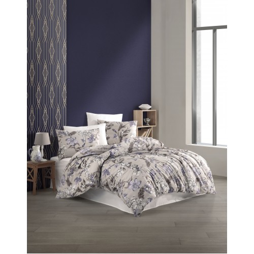 Kokvilnas gultas veļas komplekts Fiori Lilac 140x200 cm 