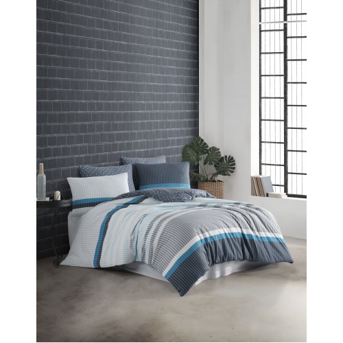 Kokvilnas gultas veļas komplekts Frank Blue 200x200 cm 