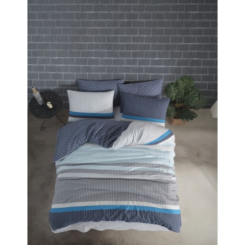 Kokvilnas gultas veļas komplekts Frank Blue 220x200 cm 