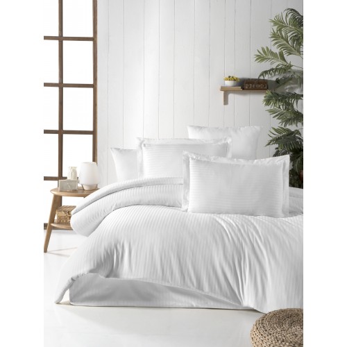 Kokvilnas satīna gultas veļas komplekts Stripe White 200x200 cm
